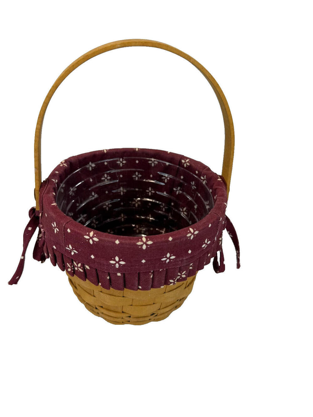 1999 Longaberger Small Fruit Basket w/Burgundy Liner & Protector 6.5"RD x 5"H